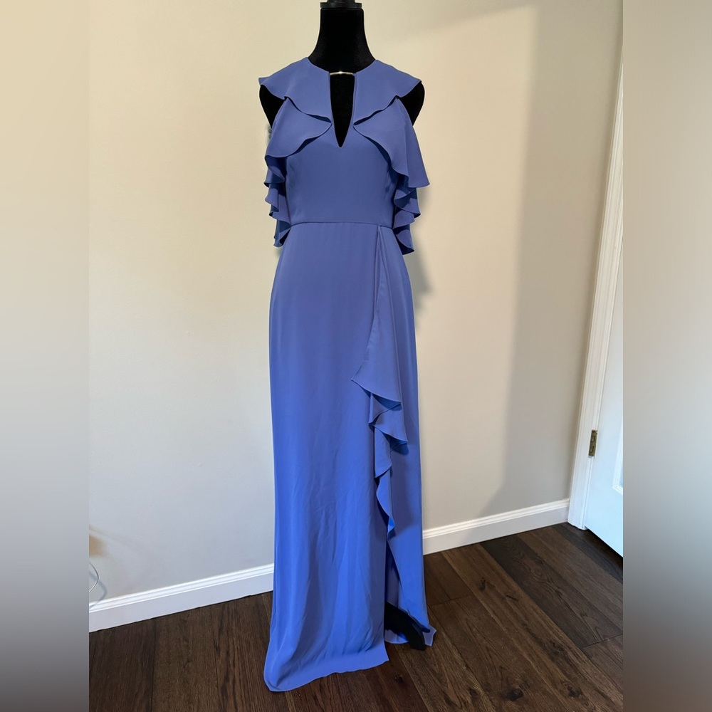 NWT BCBG MaxAzria Blue Formal Evening Gown with Flutter Sleeves